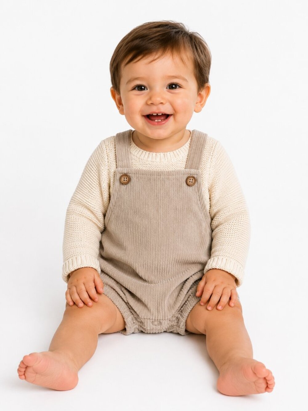 NWOT Carter's 2 Piece Jon Jon Romper Set Size 12 Months Fall Neutral Corduroy